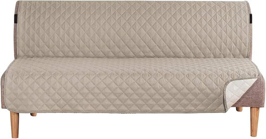 H.VERSAILTEX Reversible Futon Cover Water Repellent Armless Sofa Slipcover Washable Furniture Protector with Adjustable Elastic Strap Anti-Slip Futon Bed Cover for Dogs 70" Width Seat(Khaki/Beige)
