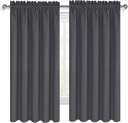 DWCN Bedroom Blackout Curtains 70 x 63 Inches Length 2 Panels Set, Solid Thermal Insulated Energy Saving Rod Pocket Window Treatment Curtains Blackout Drapes (W70 x L63 Inch, Dark Grey)