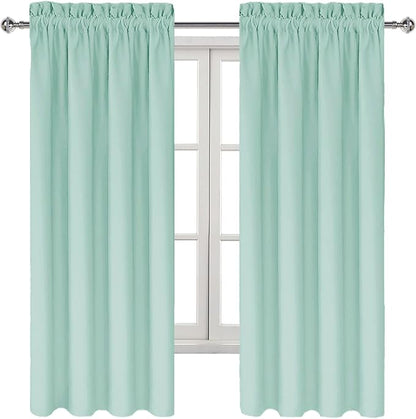 DWCN Blackout Curtains for Living Room Thermal Insulated, Energy Saving & Noise Reducing Bedroom Curtains, Mint Green, W 42x L 72 Inch, Set of 2 Rod Pocket Curtain Panels