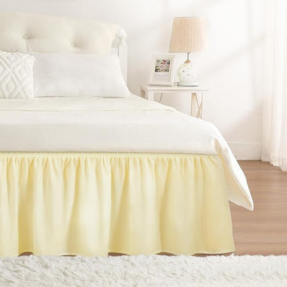 RIMELA Bed Skirt Queen Size 14 Inch Drop, Wrap Around Elastic Bedskirt Solid Microfiber Luxury Hotel Quality Fabric, Easy to Install Machine Washable Wrinkle & Fade Resistant, Light Yellow