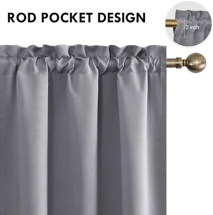 DWCN Blackout Curtains for Living Room Thermal Insulated, Energy Saving & Noise Reducing Bedroom Curtains, Grey, W 70x L 72 Inch, Set of 2 Rod Pocket Curtain Panels