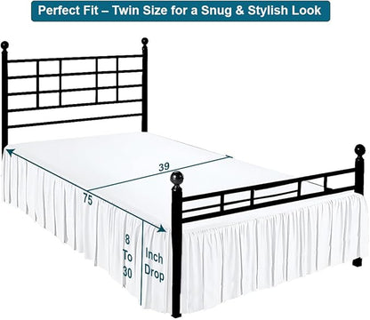 Shreem Linen Ruffled Bed Skirt with Split Corners, Gathered Style, 100% Microfiber, 16-Inch Drop, Dust Ruffle Bedskirt with Platform, Twin, White