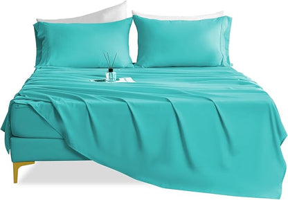 Silky Soft King Size Sheet Set - Luxury 4 Piece Breathable Cooling Sheets for King Size Bed, 16" Deep Pocket Easy Care Wrinkle Free Bedding Sheet and Pillowcase Set, Turquoise