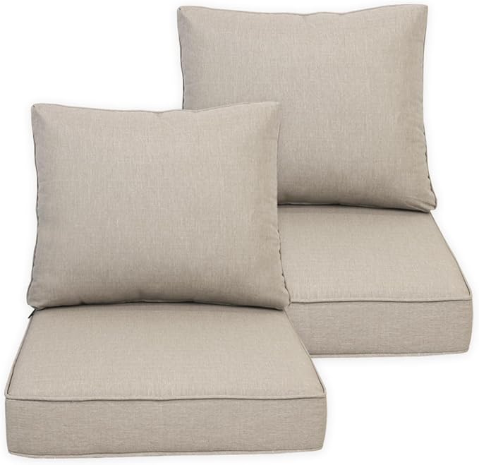 Goodgoods 24x28 inch Outdoor/Indoor Deep Seat Cushions Set of 2 Deep Seat Bottom Resilient Foam Filling Water Repellent Stain-Resistant UV Resistant Weather Resistant Patio Furniture Putty