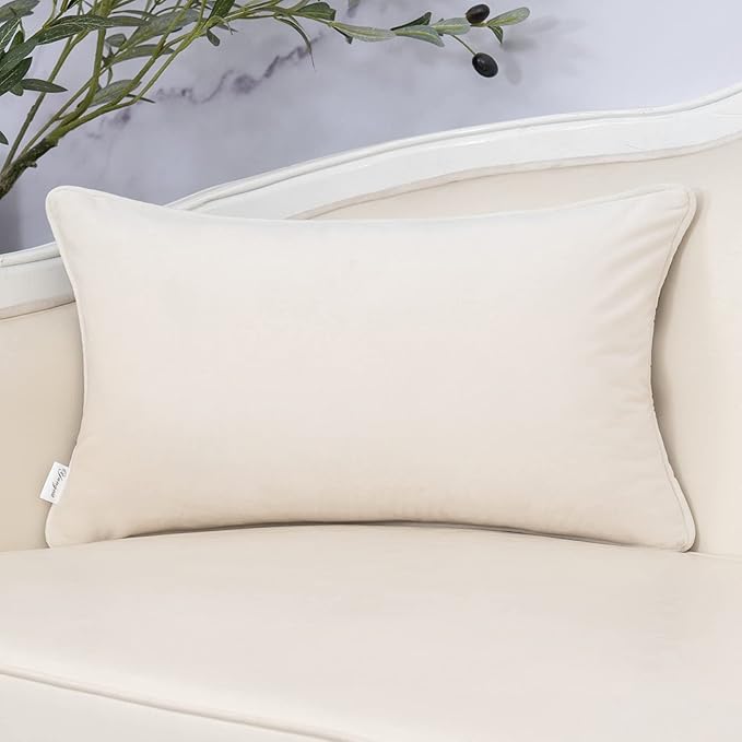 Yangest Beige Striped Throw Pillow Cover Multicolor Velvet Cushion Cover Zippered Rectangular Pillowcase for Sofa Couch Bedroom Living Room Home Decoration, 12x20 Inch