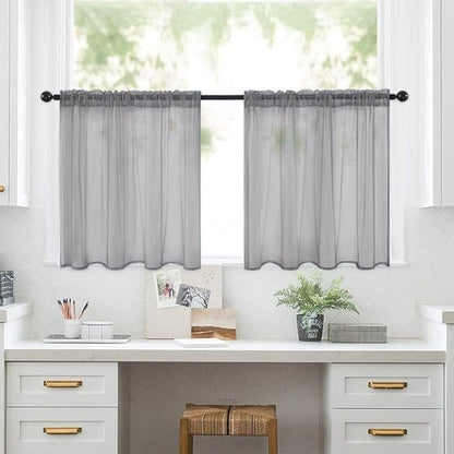 MIULEE 2 Panels Kitchen Tiers Half Window Sheer Curtains Rod Pocket Voile Drapes for Kitchen Bathroom Small Windows 29 by 36 Inch Charcoal Grey