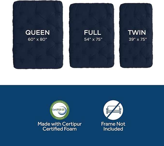 Royal Sleep Products by The Futon Factory 6 inch Foam Futon Mattress - Solid Royal Blue Cover - Full Size - CertiPUR Certified Foams - Made in USA - (Frame not Included)