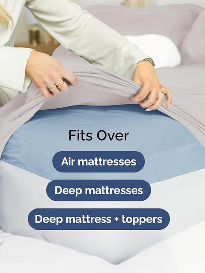 Extra Deep Full Fitted Sheet - Hotel Luxury Single Fitted Sheet Only - Easily Fits 18 inch to 24 inch Mattress - Ultra Soft, Wrinkle & Fade Free w/Extra Deep Pockets - Breathable & Comfy - Light Grey