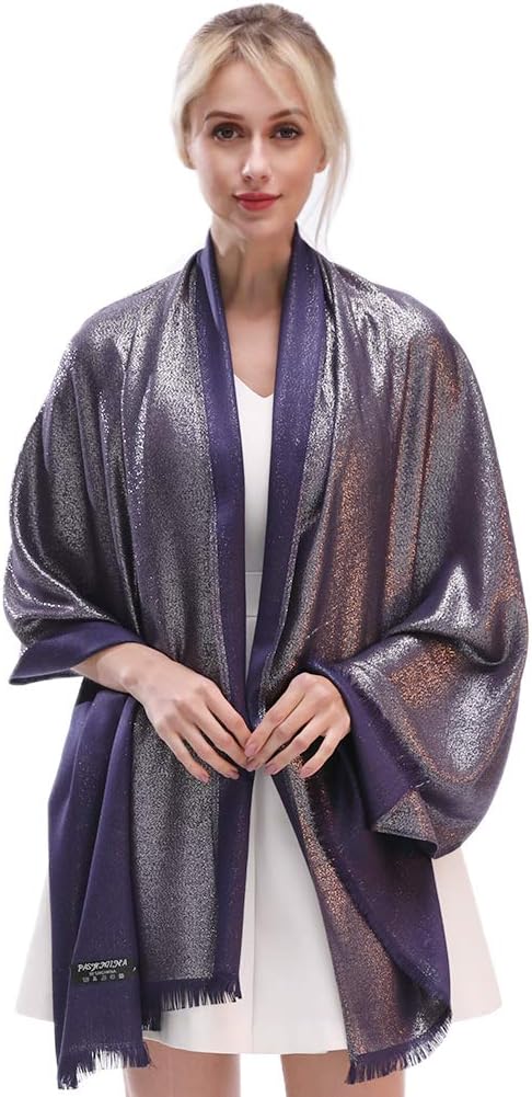 LMVERNA Women's Sparkling Metallic Soft Pashmina Shawls and Wraps Scarf in Solid Colors