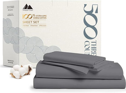 Mayfair Linen 100% Cotton Bed Sheets King Sheet Set - 500 Thread Count Sheets King Size 4 PC Set (Dark Grey), Soft, Cooling, Hotel-Quality 16" Deep Pocket Sateen Cotton Bedsheet for Hot Sleepers