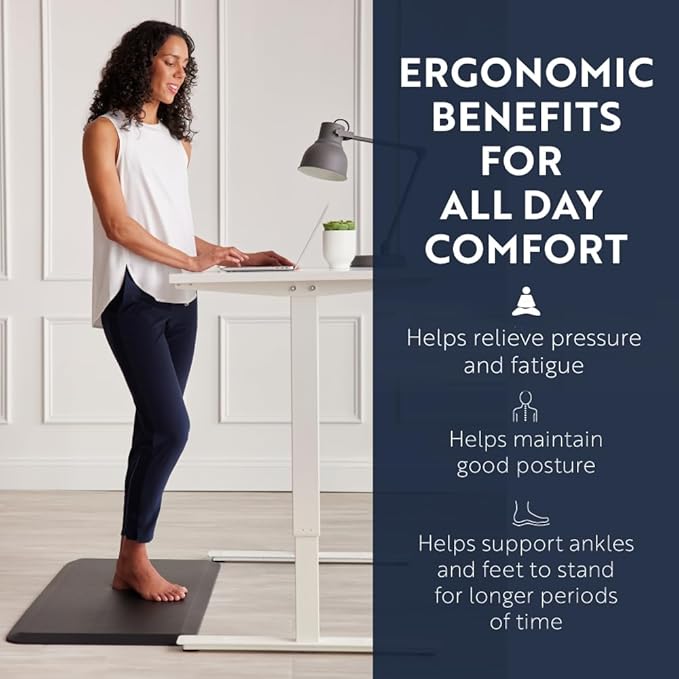 KANGAROO Thick Ergonomic Anti Fatigue Mats for Kitchen Floor, 70x24 Runner, Cushioned Standing Office Desk Mat, Waterproof Scratch Resistant Topside, Supportive All Day Comfort Padded Foam Rugs, Black