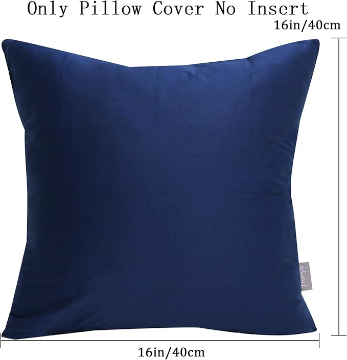Thmyo 4-Pack 100% Cotton Comfortable Solid Decorative Throw Pillow Case Square Cushion Cover Pillowcase Sublimation Blank Pillow Covers Christmas DIY Throw Pillowcase(16x16inch/40x40cm,Midnight Blue)