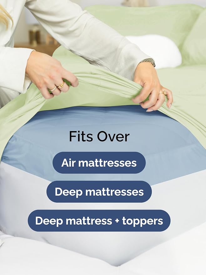 Extra Deep Pocket Queen Sheet Set - 4 Piece Breathable & Cooling Bed Sheets - Hotel Luxury Sheet Set - Soft, Wrinkle Free and Comfy - Fits Extra Deep Mattresses - Deep Pocket Light Sage Green Sheets