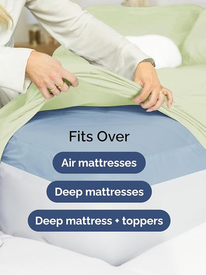 Extra Deep Split King Sheet Set - 7 Piece Breathable & Cooling Sheets - Hotel Luxury Bed Sheets Set - Easy Fit - Soft, Wrinkle Free & Comfy Sheets Set - Light Sage Sheet Set with Extra Deep Pockets