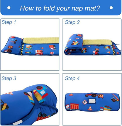 beeweed Toddler Nap Mat, Rollup Design Kid Sleeping Mat with Removable Pillow & Minky Blanket, Toddler Sleeping Bag for Daycare Preschool Travel Camping