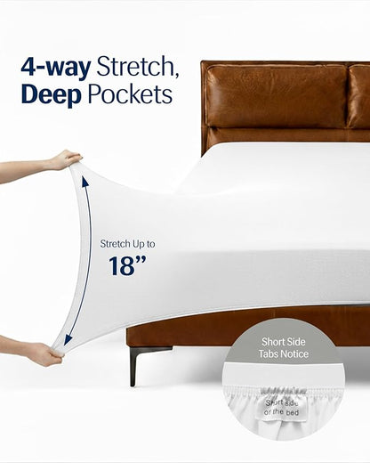 REST® Evercool®+ Cooling Sheet Set, Queen Size, Arctic White, Breathable Bed Sheets for Hot Sleeper and Night Sweats, with Pillowcases, with Ionic+ Self-Cleaning Silver Yarn for Sensitive Skin, 4PCS