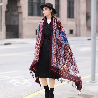 DANA XU 100% Merino Wool Extra Large Pashmina Blanket Travel Scarf Cashmere Wrap for Women Fall Winter Oversize Shawl Floral