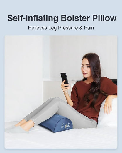 Luxtude Inflatable Bolster Pillow for Legs, Half Moon Pillow Under Knee Pillow for Back Sleeping, Leg Pillows for Side Sleeping, Leg Elevation Pillows for Knee Support, Lumbar, Ankle or Foot