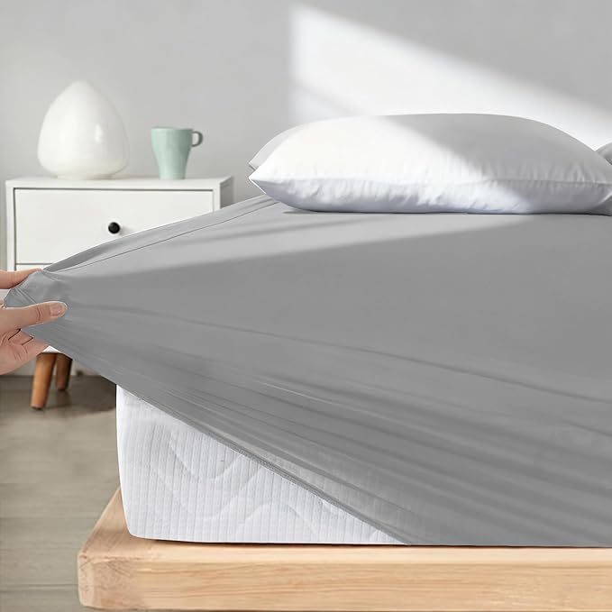 Twin Fitted Sheet Only, Super Soft & Cozy Twin Size Bed Sheets for Boys Kids with Deep Pocket to 14 Inch, Cooling Jersey Mattress Bottom Sheets,Shrinkage & Stain Resistant, Wrinkle Free, Gray