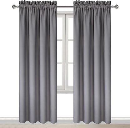 DWCN Blackout Curtains for Bedroom – Thermal Insulated Energy Saving Drapes for Living Room, Grey, W 38 x L 84 Inch, Set of 2 Rod Pocket Curtain Panels