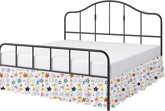 Cottington Lane Ruffled Bed Skirt Queen Size with Split Corner, Brushed Microfiber Hotel Quality Dust Ruffle, 14 Inch Drop Gathered Bedskirt, Soft, Stylish, Shrink & Fade Resistant, Rainbow Splash