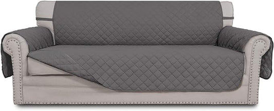 Easy-Going Reversible Couch Cover for 3 Cushion Couch Sofa Cover for Dogs Water Resistant Furniture Protector Cover with Foam Sticks Elastic Straps for Pet Cat (Sofa, Gray/Gray)