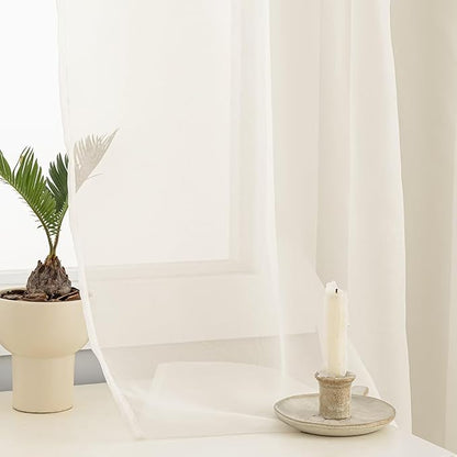 Sheer Curtains 54 Inches Long 2 Panels, Rod Pocket Short Curtain for Kitchen, Bedroom, Cafe Window(Ivory 38" W x 54" L)