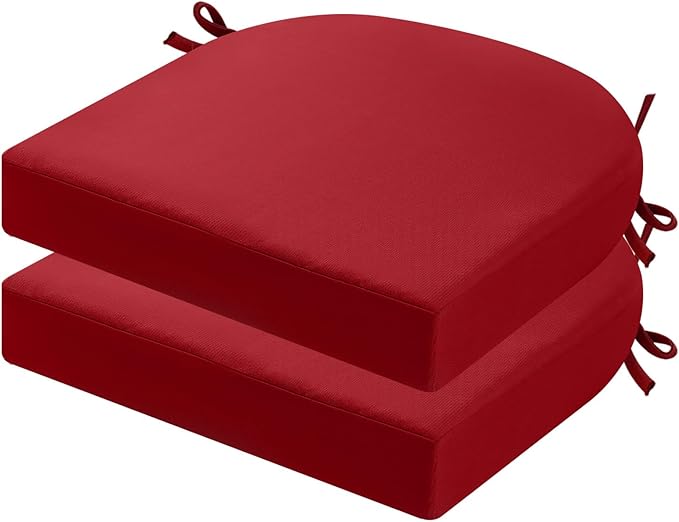 idee-home Outdoor Chair Cushions Set of 2, Thick 17" x 17" x 3" Outdoor Seat Cushion Patio Furniture Waterproof with Ties, Patio Chair Pads Dining Red