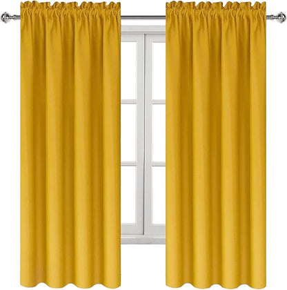 DWCN Yellow Room Darkening Blackout Curtains - Thermal Insulated Privacy Energy Saving Window Curtain Drapes 38 x 72 inch Length, Set of 2 Bedroom Living Room Curtains