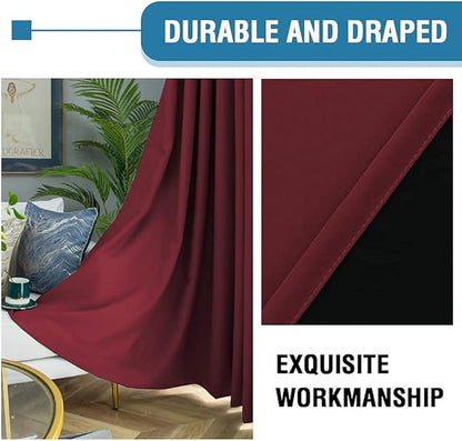 H.VERSAILTEX 100% Blackout Curtains for Bedroom Thermal Insulated Blackout Curtains 108 inch Length Full Light Blocking Curtains for Living Room with Black Liner 2 Panels Set, Burgundy