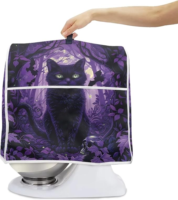 Black Cat Stand Mixer Cover Washable Kitchen Appliance Cover for 4.5-5 Quart Mixers Dustproof & Oilproof Food Processor Covers for Home Aid Mixers Accessories Halloween Kitchen Decor