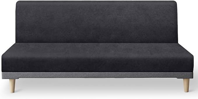 molasofa Leather Like Stretch Futon Slipcover Armless Futon Bed Sofa Cover Furniture Protector with Elastic Bottom, Soft and Washable Futon Cover for Sofa Bed Stay in Place（Medium，Dark Grey）