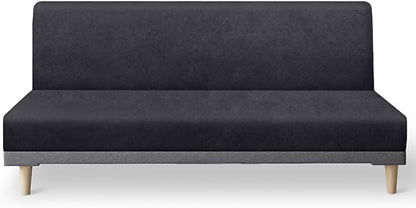 molasofa Leather Like Stretch Futon Slipcover Armless Futon Bed Sofa Cover Furniture Protector with Elastic Bottom, Soft and Washable Futon Cover for Sofa Bed Stay in Place（Medium，Dark Grey）