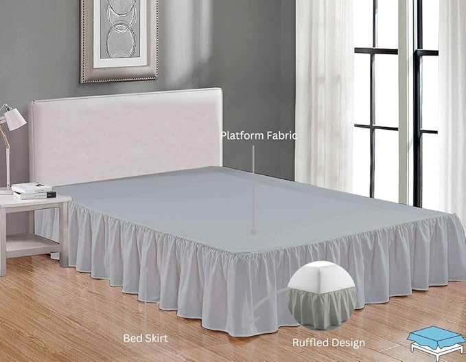 Ruffle Bed Skirt with Split Corners, Microfiber Dust Ruffled for a Perfectly Tailored Bedding Ensemble, Wrinkle and Fade Free, Easy Fit, Full Size 15 Inch Drop, Light Grey
