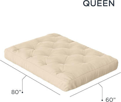 Royal Sleep Products by The Futon Factory 8 inch Foam Futon Mattress - Solid Ivory Fabric - Queen Size - CertiPUR Certified Foams - Made in USA - (Frame not Included)