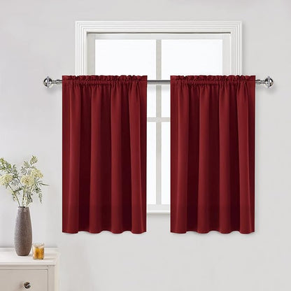 DWCN Blackout Curtains for Living Room Thermal Insulated, Energy Saving & Noise Reducing Bedroom Curtains, Amaranth Red, W 52x L 36 Inch, Set of 2 Rod Pocket Curtain Panels