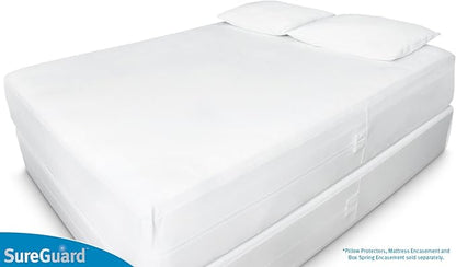Set of 2 Travel Size SureGuard Pillow Protectors - 100% Waterproof, Bed Bug Proof, Hypoallergenic - Premium Zippered Cotton Covers - Smooth