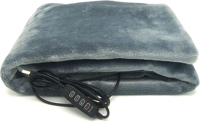 USB Heated Blanket/Shawl/Throws, 35"X23" Flannel Heating Cushion Pad Blanket for All Occasions Including Outdoor - 3 Heat Settings and 3-Hour Auto-Off (Gray)