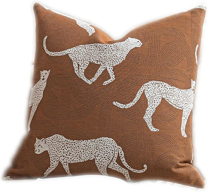 20x20'' Inches Throw Pillow Cushion Cover - Leopard Cheetah Pattern Chenille Jacquard Embroidery Luxury Modern Fashion Style Couch Sofa Pillow Cover for Living Room Bedroom