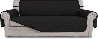 Easy-Going Reversible Couch Cover for 3 Cushion Couch Sofa Cover for Dogs Water Resistant Furniture Protector Cover with Foam Sticks Elastic Straps for Pet Cat (Sofa, Black/Black)
