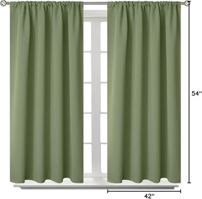BGment Olive Green Blackout Curtains 54 Inches Length for Bedroom - Thermal Insulated Room Darkening Drapes for Kitchen Living Room Privacy, 42 x 54 Inch, 2 Panels