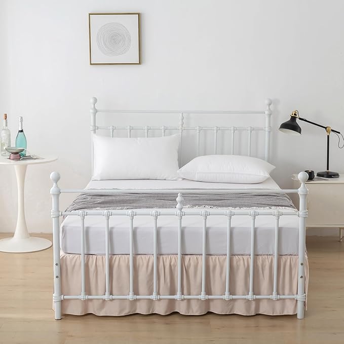 Bed Skirt Twin Size, Ruffled Bed Skirts with Split Corners, 16 Inch Drop Dust Ruffle Bed Skirt with Platform, Cream, 16" Twin
