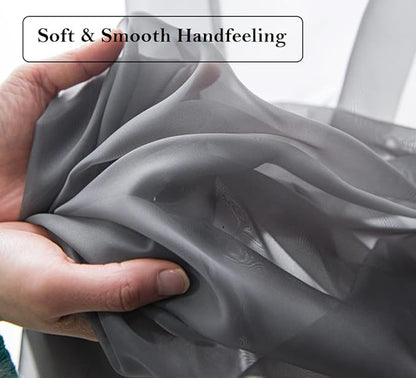 PI Grey Sheer Tier Curtains 36 Inches Length with Ring Top,Small Polyester Café Curtains for Kitchen/Bathroom/Farmhouse/Basement 2 Panels(Dark Grey,W42XL36)