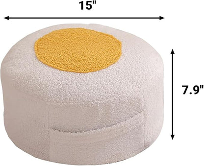 Round Pouf Ottoman Foot Rest, Stuffed Floor Pouf Foot Stool with Foam Chunk, Fluffy Storage Ottomans for Living Room Home Decor, White