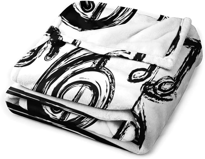 Music Blanket Black Abstract Graffiti Music Note Art Printed Soft Cozy Lightweight Throw Blanket for Kids Girls Boys Women Men Bedroom Living Room Dorm Chair Sofa Travel 60x80in