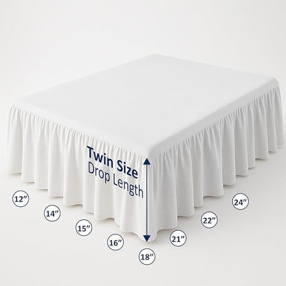 Ruffled Bed Skirt with Split Corners-Dust Ruffle - 14" Drop 100% Microfiber Soft,Sheen & Luxurious Look - Bed Skirts (White -Twin)