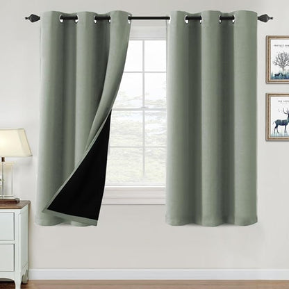 H.VERSAILTEX 100% Blackout Curtains for Bedroom Thermal Insulated Blackout Curtains Heat and Full Light Blocking Curtains for Living Room with Black Liner 2 Panels Set, 42 x 63 Inch, Cyan