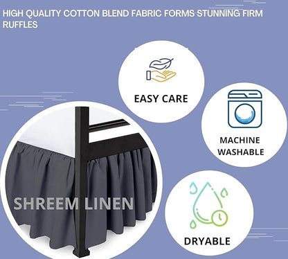Shreem Linen Ruffled Bed Skirt with Split Corners, Gathered Style, 100% Microfiber, 24-Inch Drop, Dust Ruffle Bedskirt with Platform, Full-XXL, Dark Grey
