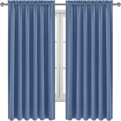 DWCN Blackout Curtains for Living Room Thermal Insulated, Energy Saving & Noise Reducing Bedroom Curtains, Dusty Blue, W 70x L 63 Inch, Set of 2 Rod Pocket Curtain Panels