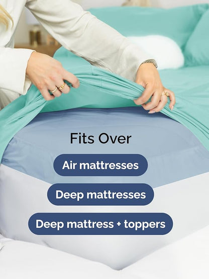 Extra Deep Pocket Queen Sheet Set - 4 Piece Breathable & Cooling Bed Sheets - Hotel Luxury Sheet Set - Soft, Wrinkle Free and Comfy - Easily Fits Extra Deep Mattresses - Deep Pocket Spa Blue Sheets